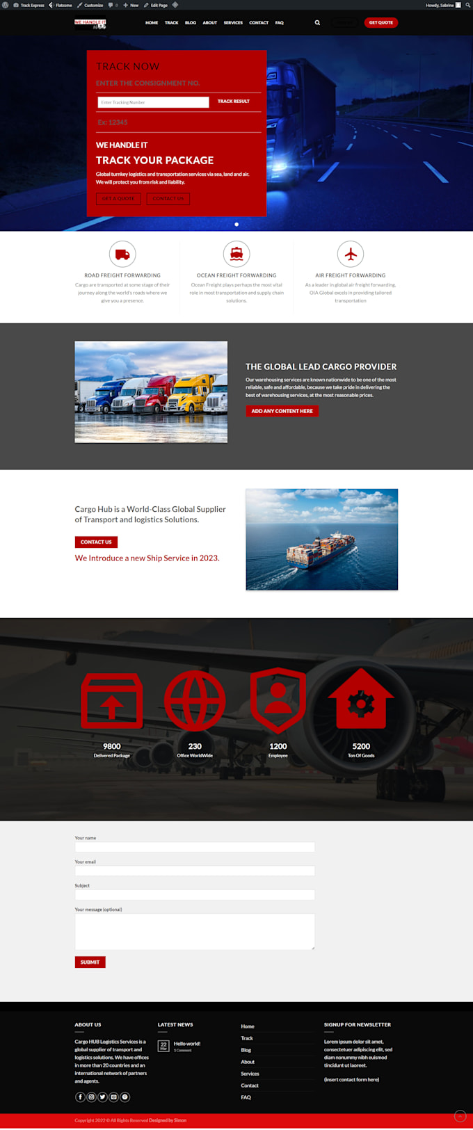 create a professional shipping and tracking website