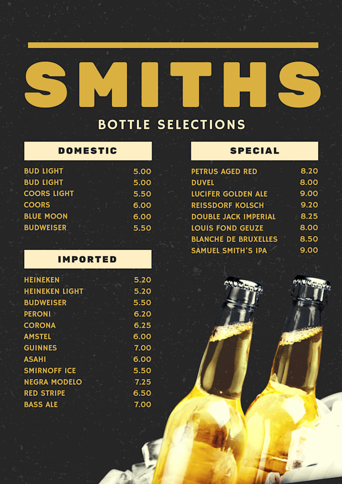 Design an elegant bar drinks,cafe,cocktail bar, food menu by Calvinweb