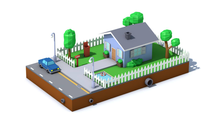 create a low poly scene or environment