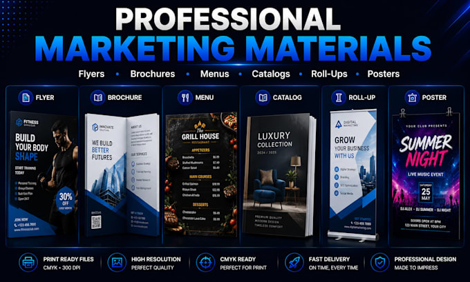 design professional flyers, brochures, posters and print materials