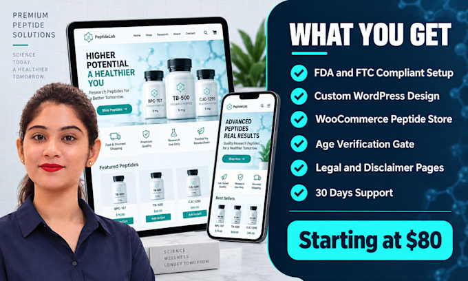 build fda compliant peptide website or research peptide ecommerce store