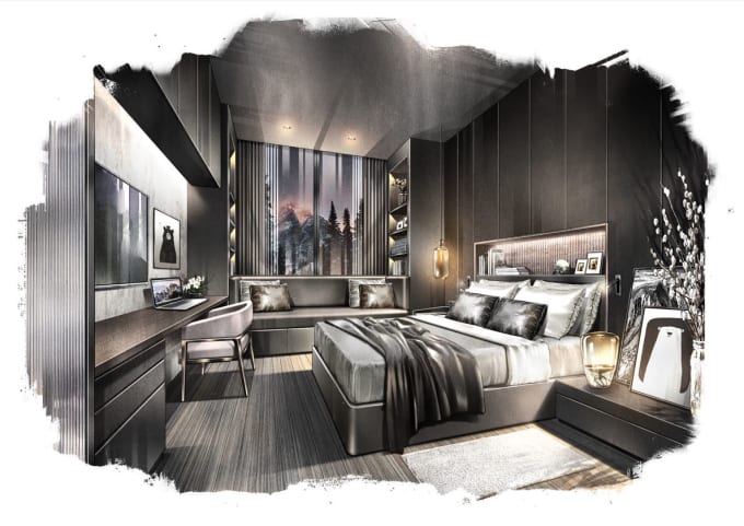 draw an interior perspective illustration full color