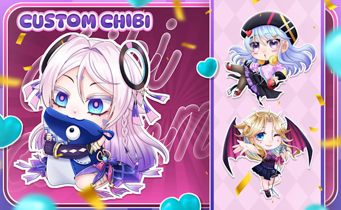 draw cute anime character chibi art style for your oc, pfp, vtuber