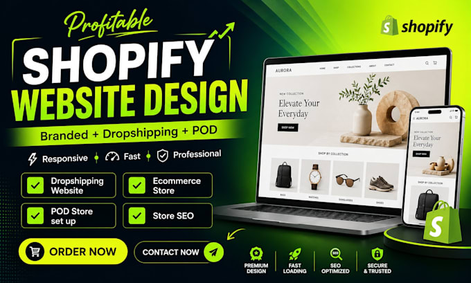 create shopify dropshipping store, shopify website and print on demand store