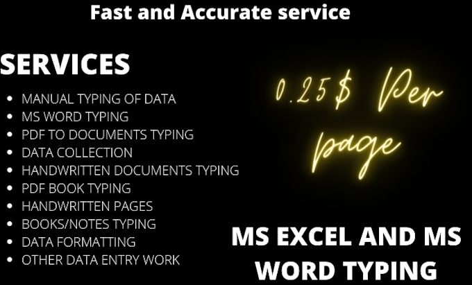 Be your typist for data typing manual typing of ms word ms excel pdf ...
