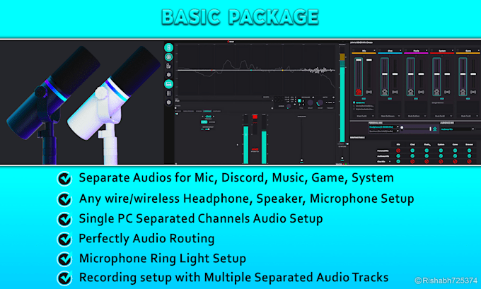 setup beacn studio, microphone, mix create dual PC audio