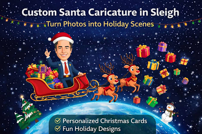 make custom christmas cartoon portraits and cards