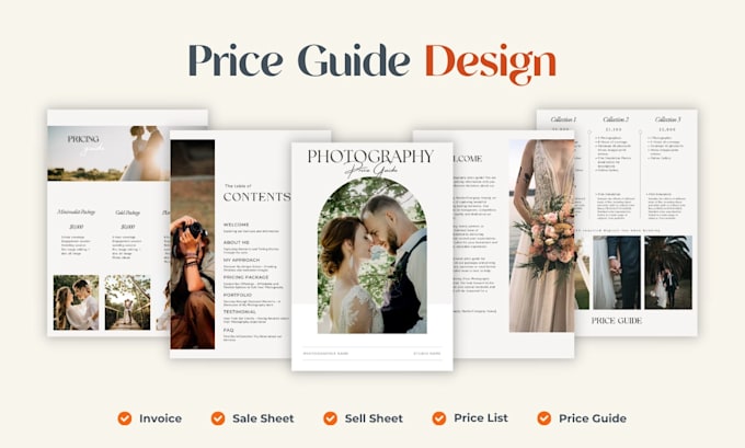 design a photography pricing guide, price list, menu design