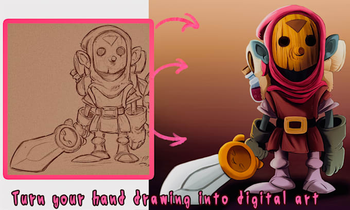 redraw or draw, fix hand drawings, sketches, logo, into digital art