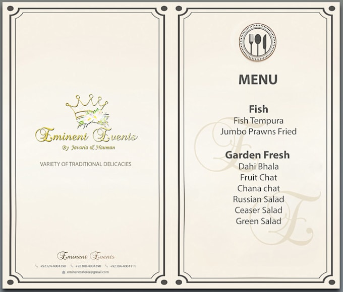 design food menu for restaurant and cafe