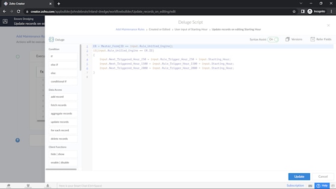 write deluge scripts in zoho