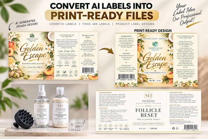 make your ai generated drink labels, food label, cosmetic label into print ready