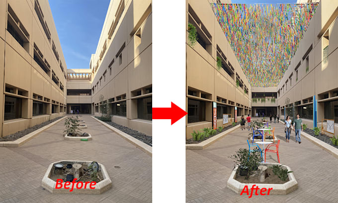 make 3d architectural render with collage style in photoshop