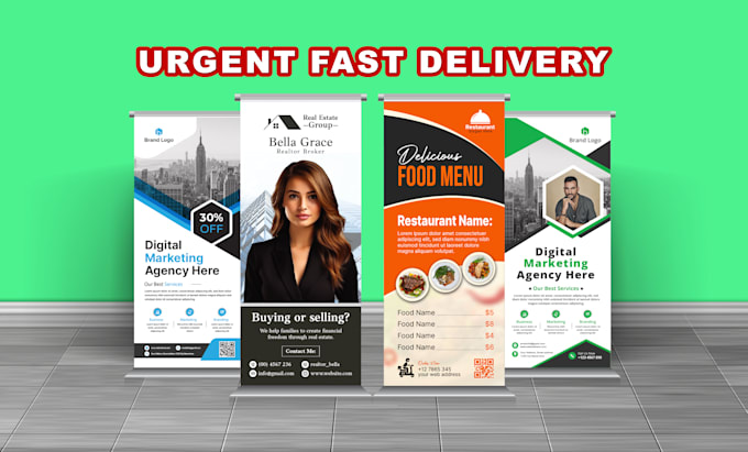 design roller or roll up banner for corporate, real estate, restaurant, medical