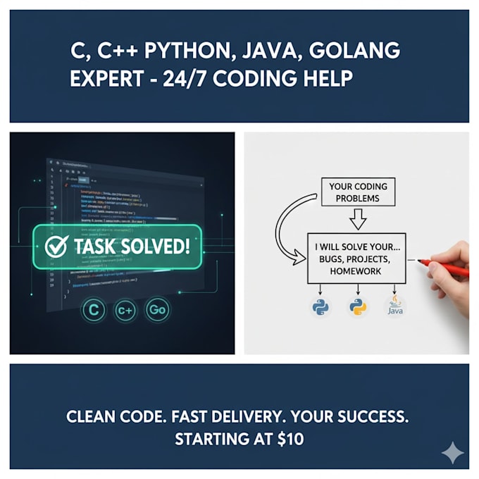 solve your c, cpp, python, java, and golang programming tasks