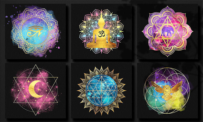 design a sacred geometry or feminine mystical mandala logo with watercolor
