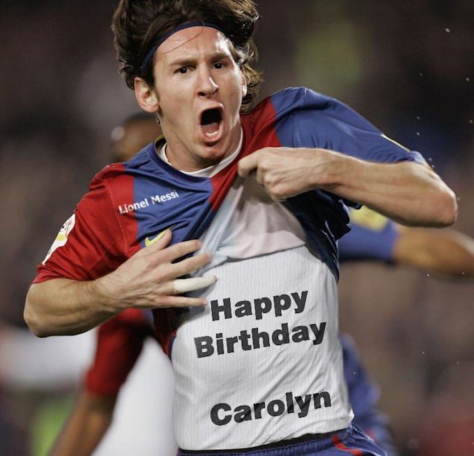 Put Happy Birthday Text Or Logo On Lionel Messi Undershirt By Picture Wizard