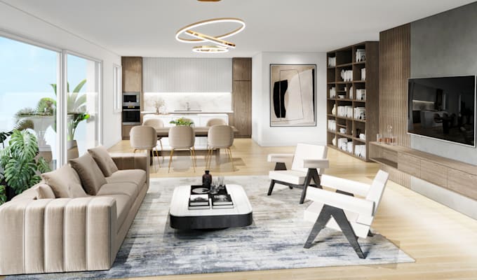do interior design for living room kitchen and bed room