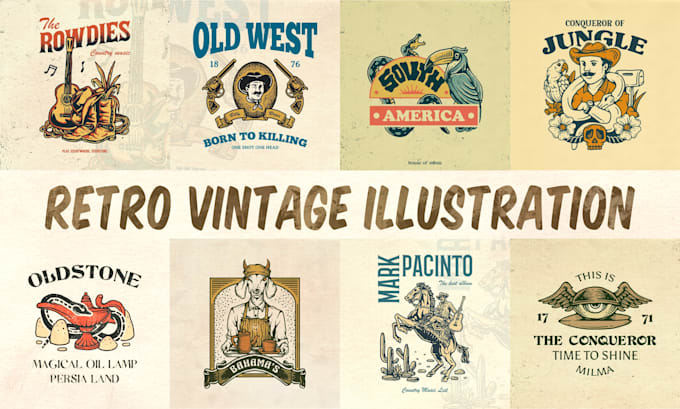 draw custom retro vintage t shirt design and illustration