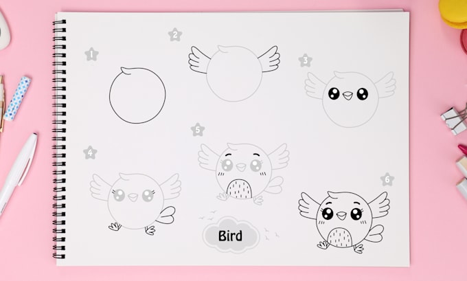 how to draw a cute line drawing with step by step