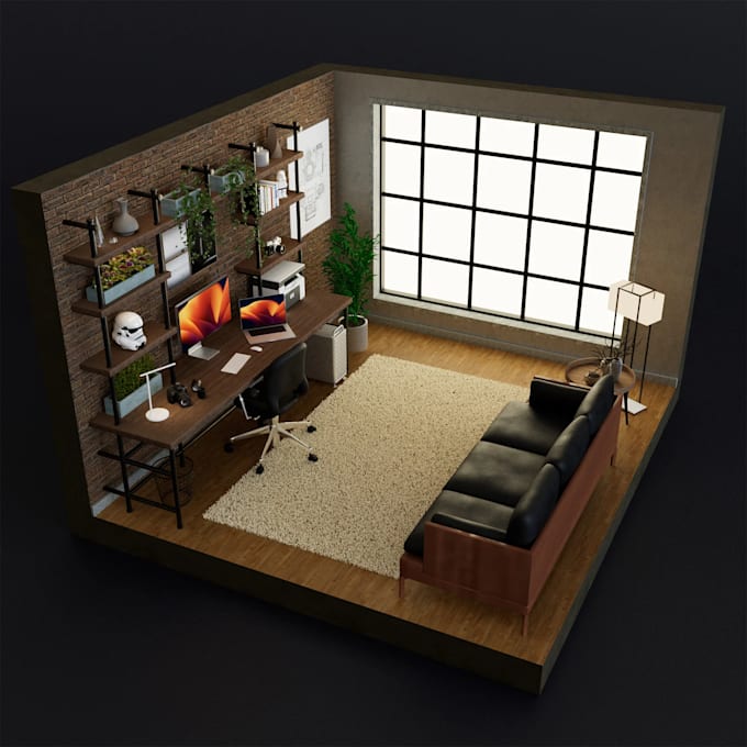 create a 3d isometric room model