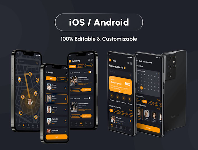 develop salon barber booking app android, IOS frontend