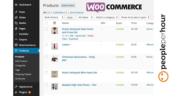 products on added woocommerce