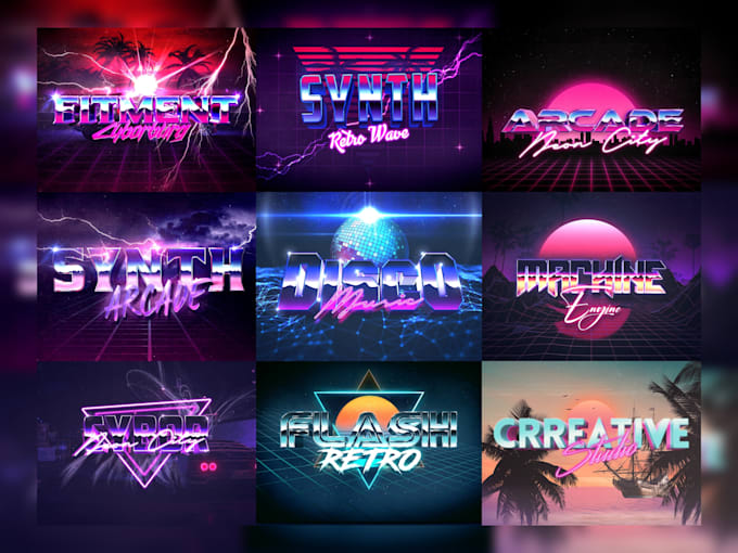 design a custom 80s retro neon synthwave logo for your brand