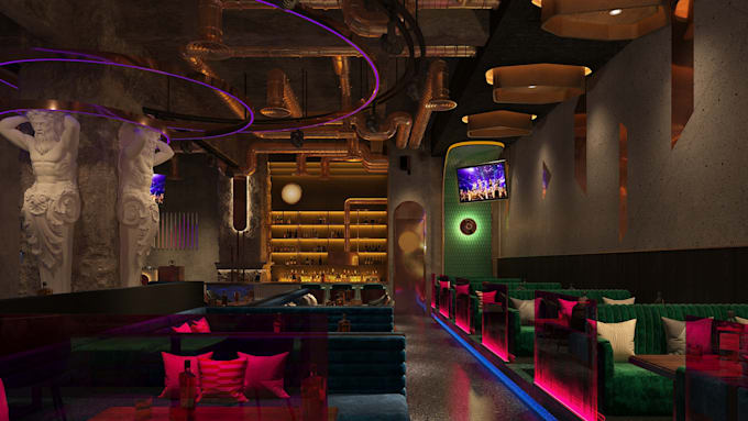 3d interior design lounge, bar, night club, cafe, restaurant