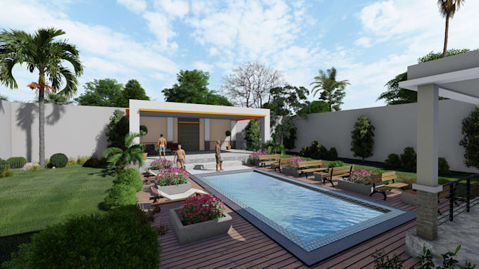 Do landscape design, garden design, backyard, swimming pool, and render ...