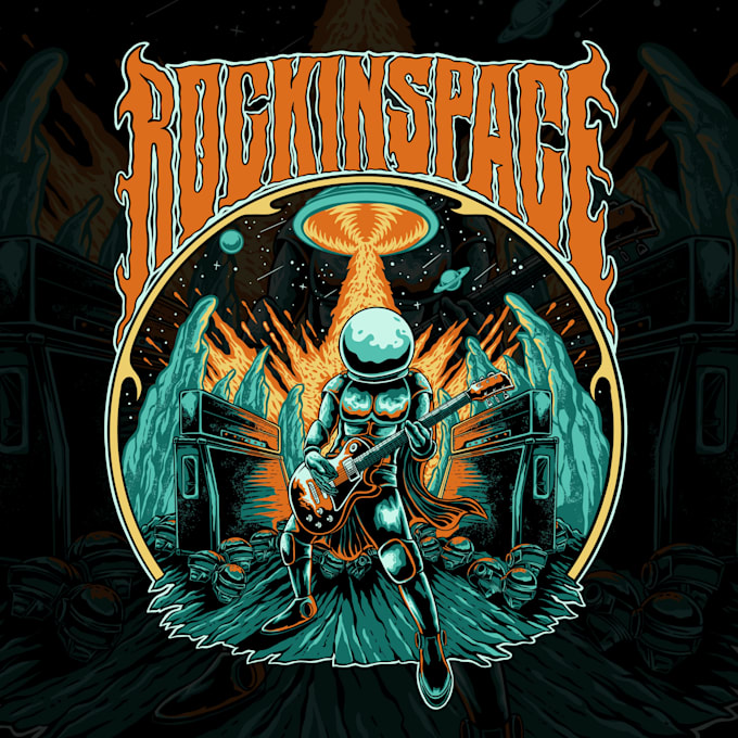draw dark art, doom, stoner rock style for tshirt