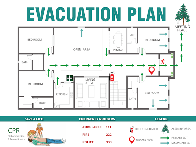design fire emergency evacuation plan, fire escape diagram or map quickly