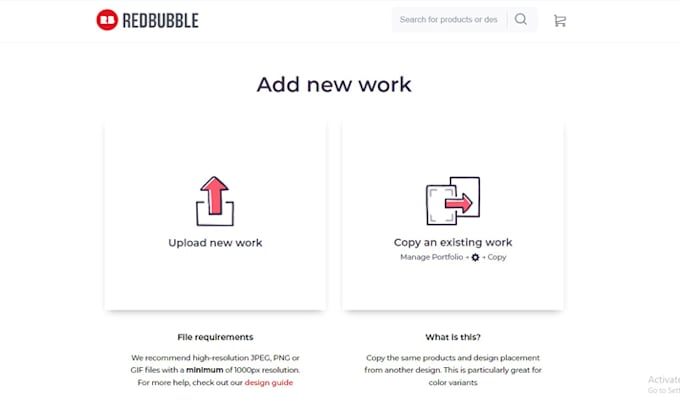 upload designs for your redbubble store with SEO