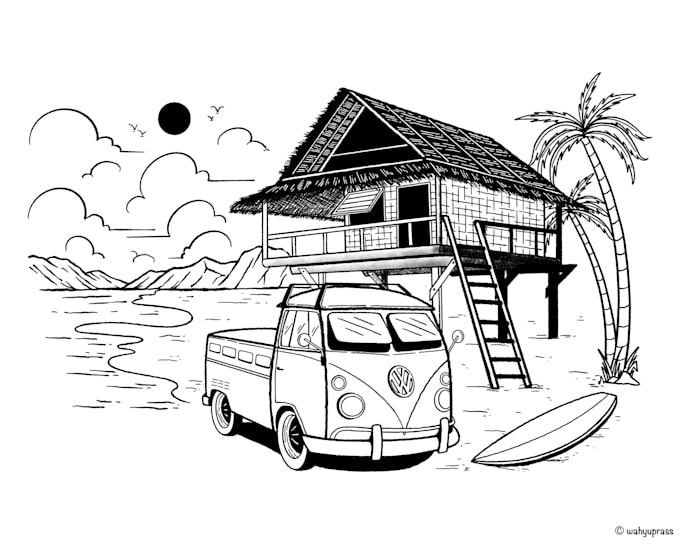 create simple line art illustrations, digital, black and white, character art