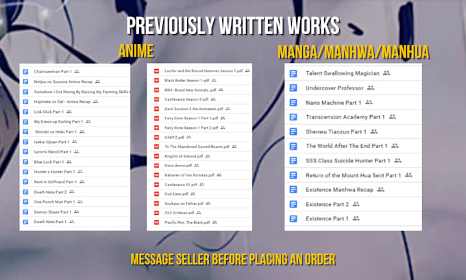 write anime,manga,manhwa recap scripts for your recap video