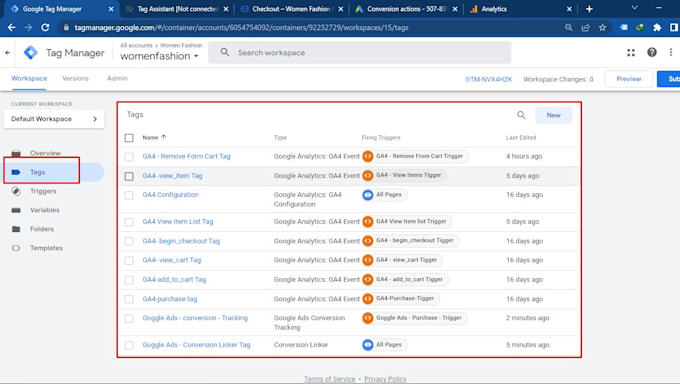 fix or setup google analytics 4, ga4 ecommerce tracking, conversion tracking GTM
