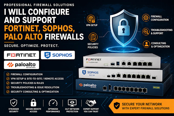 configure and support fortinet, sophos, palo alto firewalls