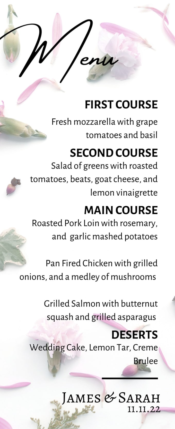 design birthday menu, drink menu, special event menu
