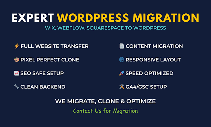 convert clone or transfer wix, weebly, webflow, squarespace to wordpress website