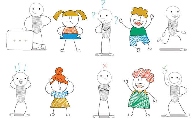 design stickman, stick figure illustrations doodle  art style