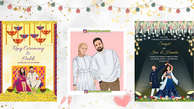 design beautiful indian wedding invitations with customized couple cartoon