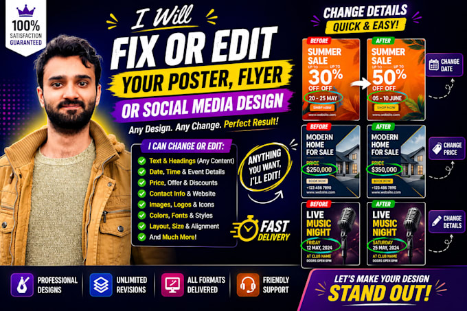 edit your flyer, brochure, and advertising post within 24hrs