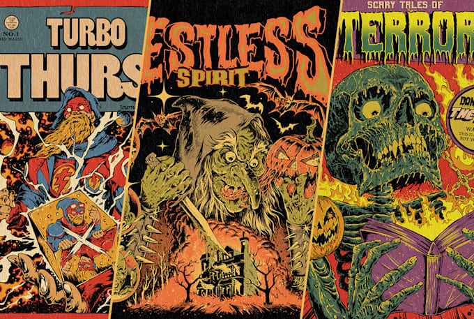 draw horror vintage comic cover