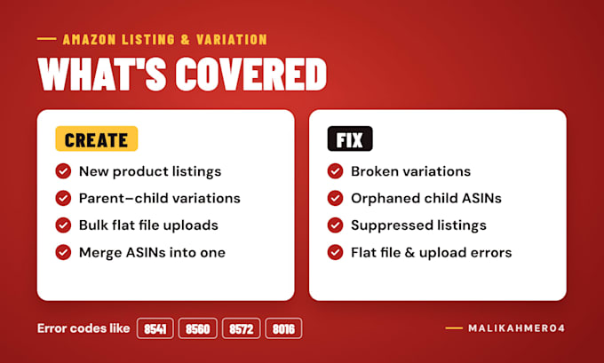 fix amazon variation listing errors and create fba product listings