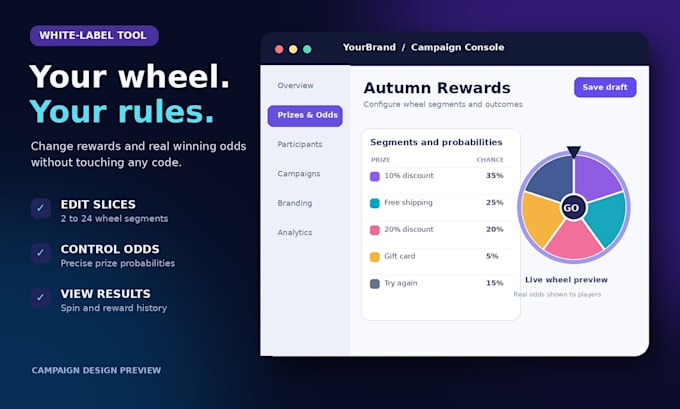build a custom prize wheel game with winning probabilities