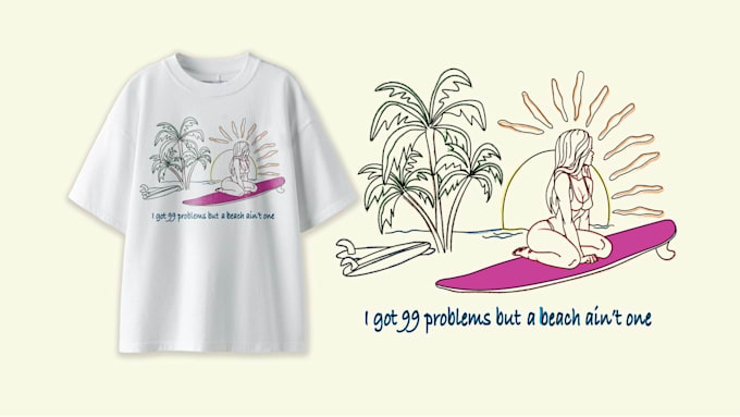 create unique line art, watercolor, and illustration t shirt designs
