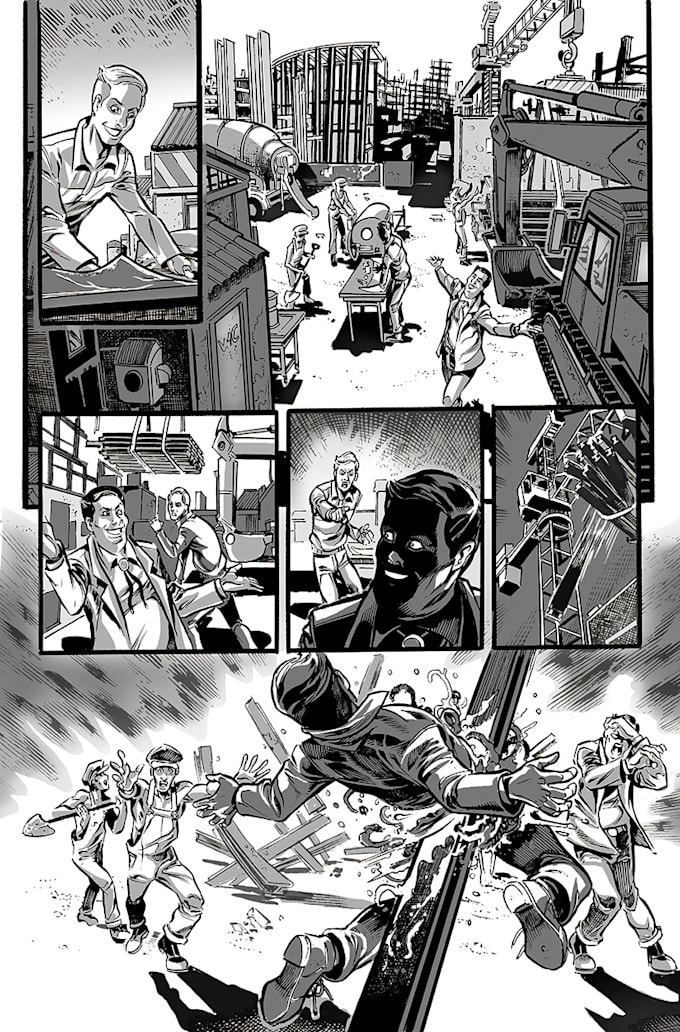 draw a full comic book page of terror