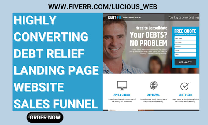 design debt relief landing page debt consolidation website sales funnel