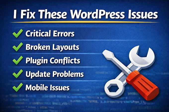 fix wordpress errors, woocommerce issues, broken website issues and bugs fast