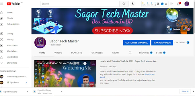 create youtube channel properly with logo, art, intro, outro